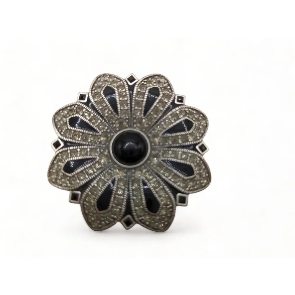 Vintage Rhinestone And Marcasite Flower Brooch Pin Convèrts Lid To Trinket Box
